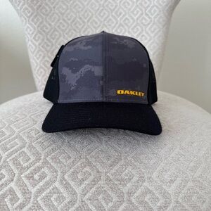 Oakley Charcoal Camo & Black Trucker Hat with Yellow Logo S/M